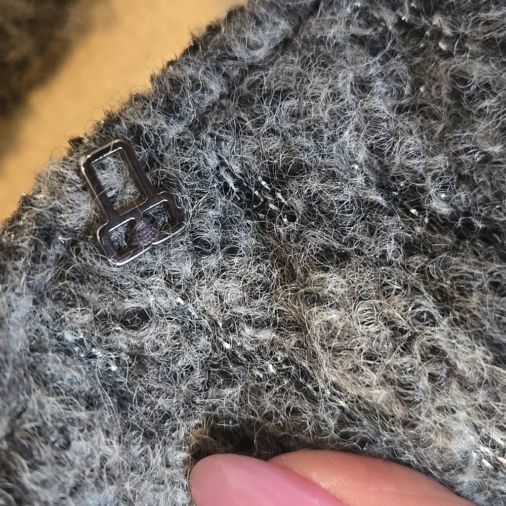 RARE Gray Metallic Accent Cardigan Sweater with Feather Accent Trim - Picture 13 of 16